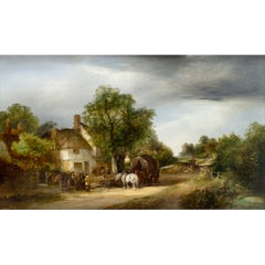 The Country Inn, Mid-19th-Century British Oil Painting