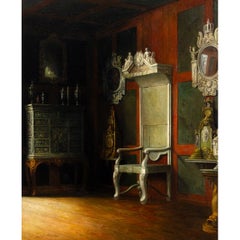 Interior, Rosenborg Slot, 20th-Century Danish Oil Painting