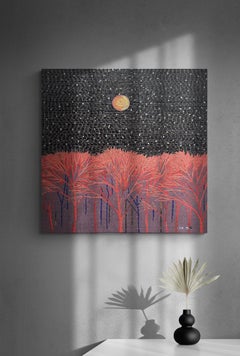« Éclipse lunaire (Ciel noir) », 2023. Mosaïque sur panneau MDF, 39 3/8 x 39 3/8 pouces