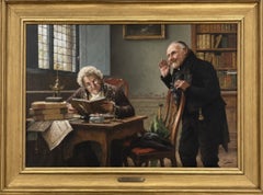 “studious academic and priest in library”