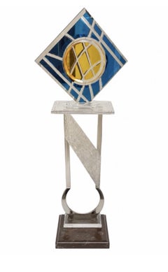 “Acrylic Lucite Geometric sculpture and pedestal”
