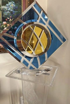 “Acrylic Lucite Geometric sculpture and pedestal”