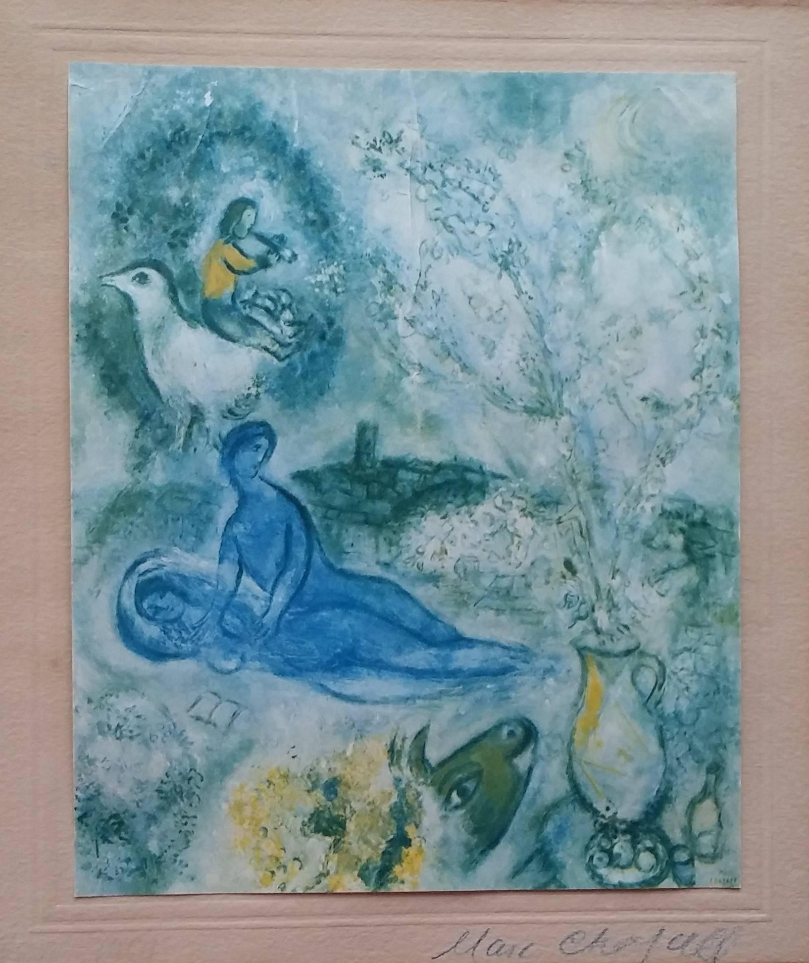 Marc Chagall Figurative Print - Lovers with Vase of Flowers