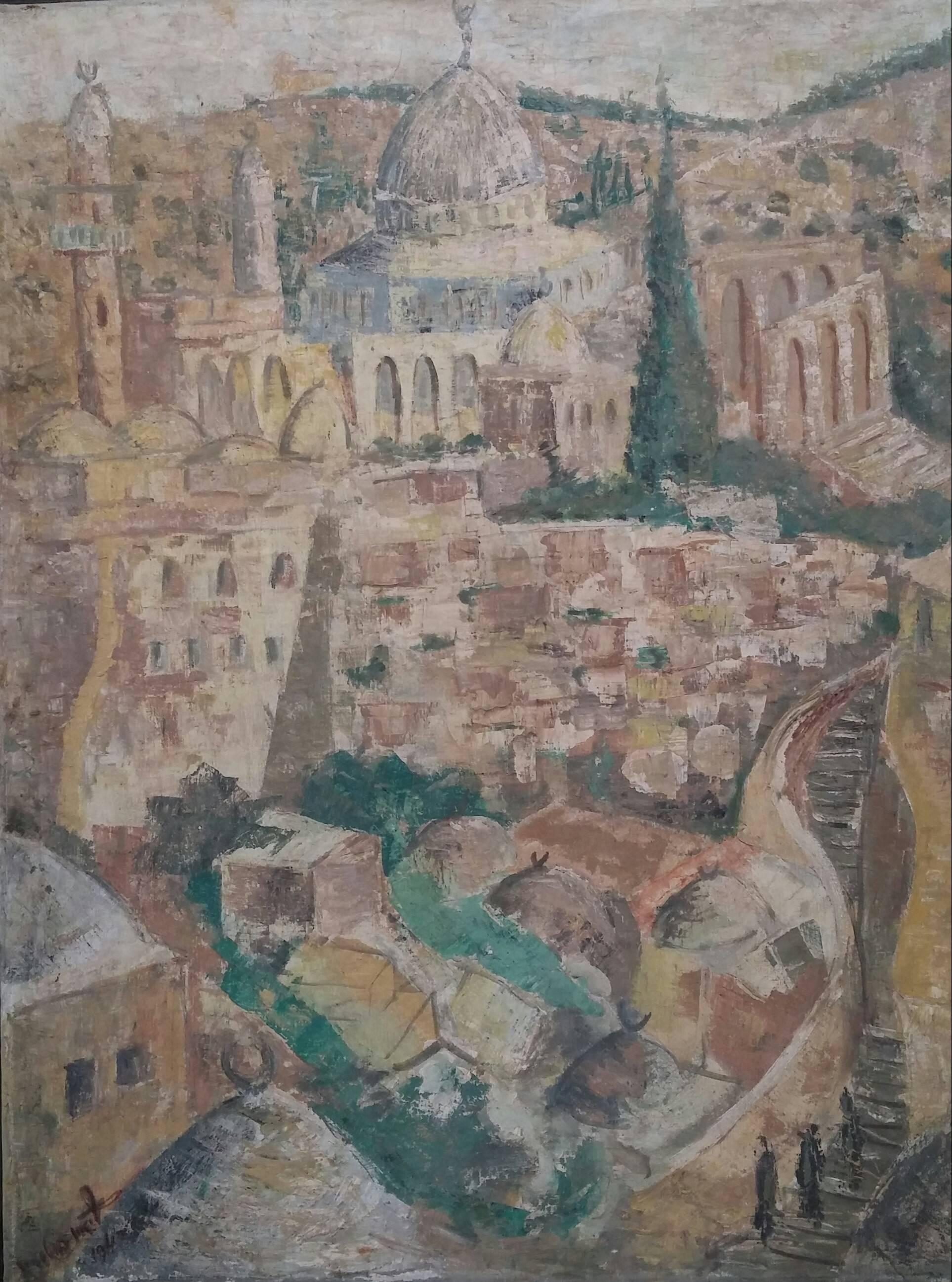 Unknown Landscape Painting - View of Jerusalem and El Akesa