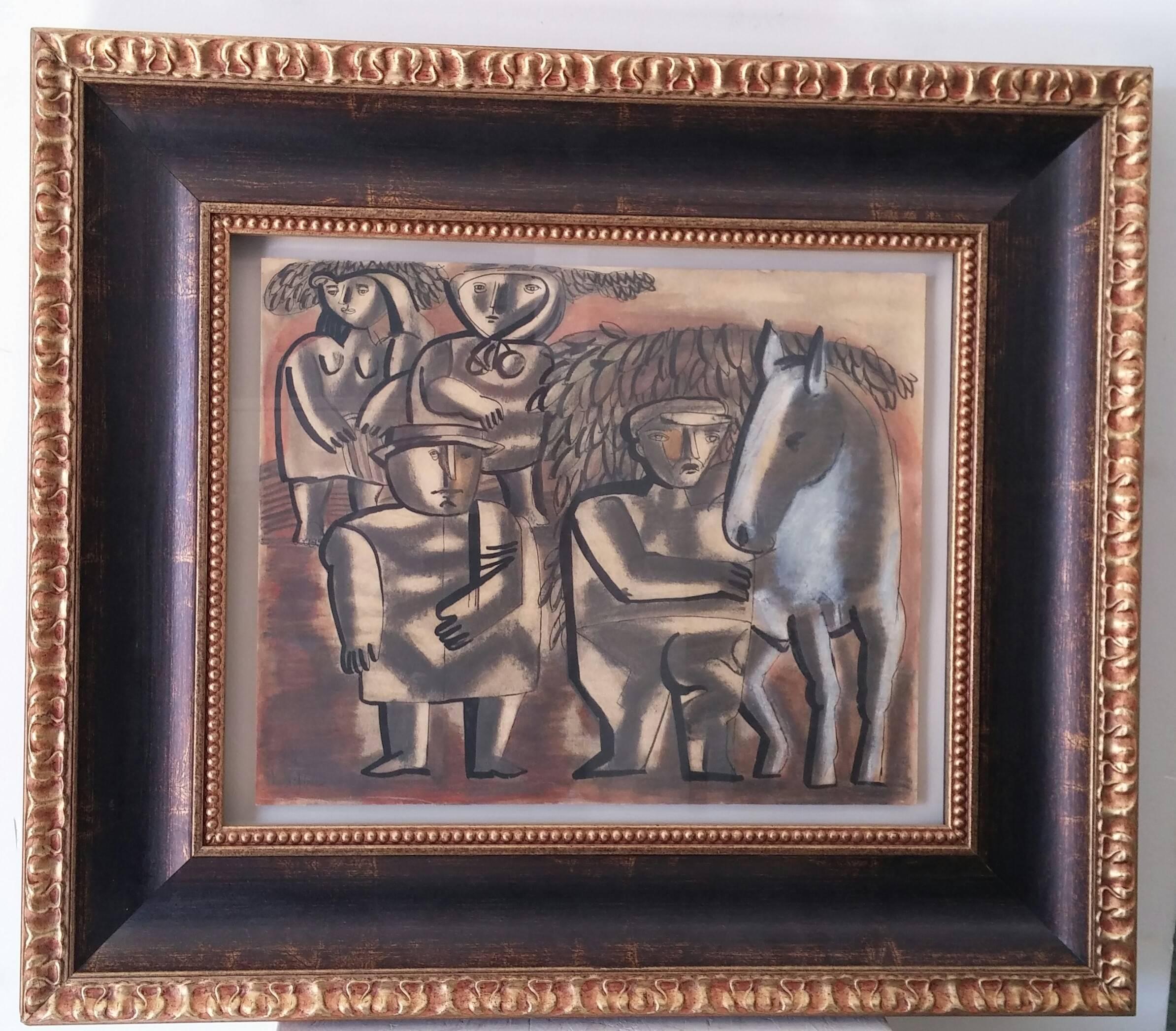 Avraham Ofek Figurative Painting - Farmers