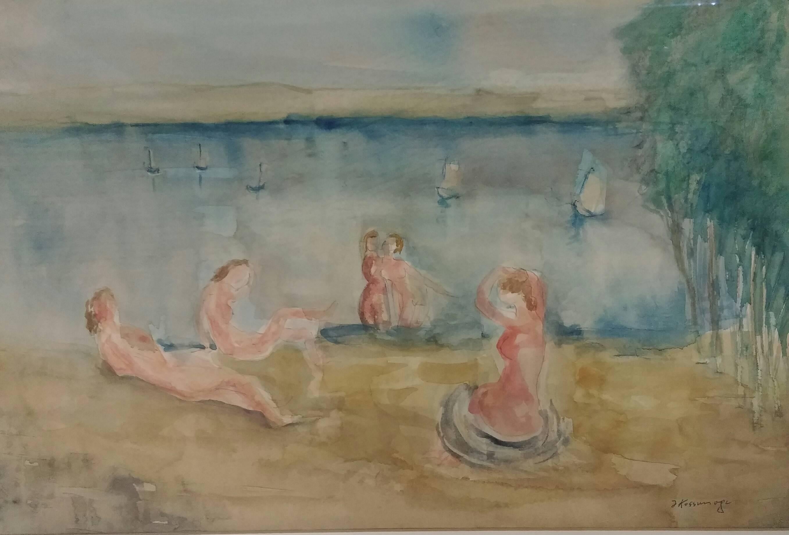 Joseph Kossonogi Figurative Art - Women Bathing in Tiberias