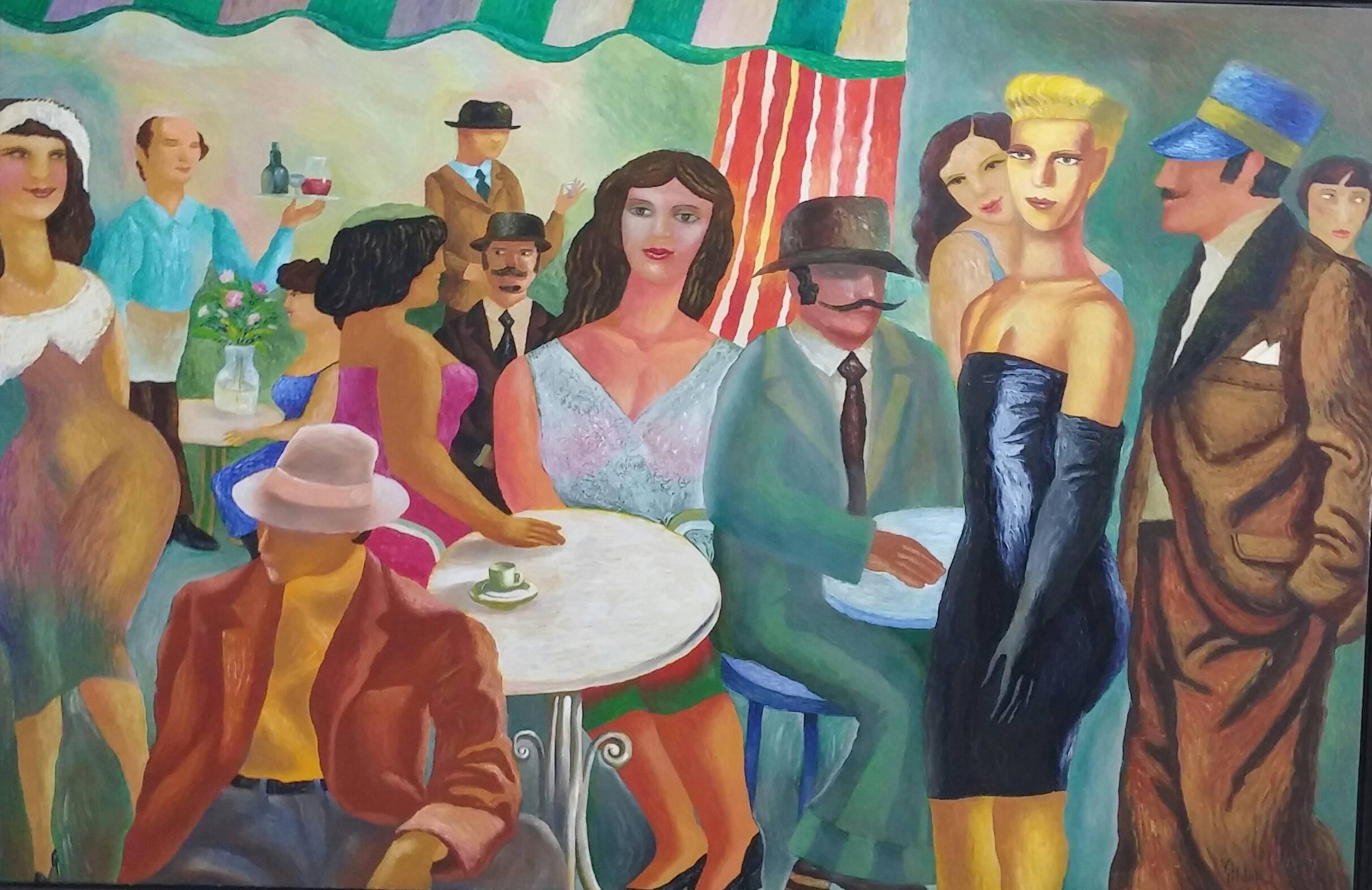 Jacob Gildor Figurative Painting - Cafe Tatoo, Paris, 1991