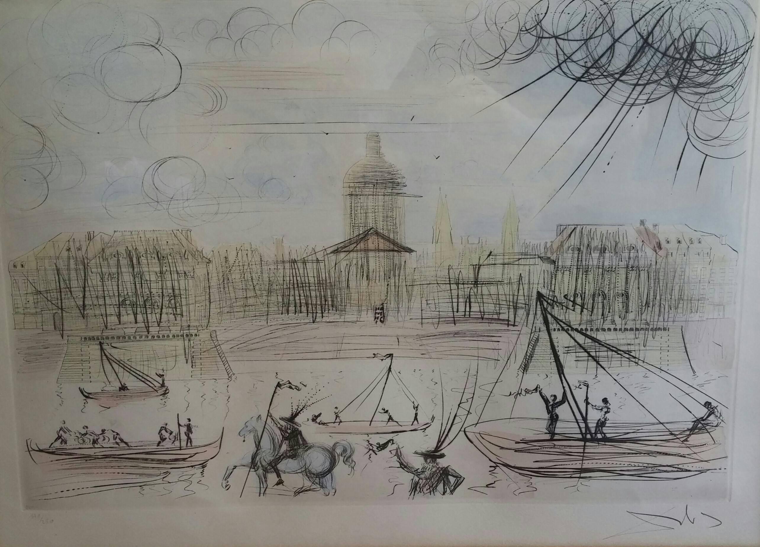 Salvador Dalí Landscape Print - Academy in Paris