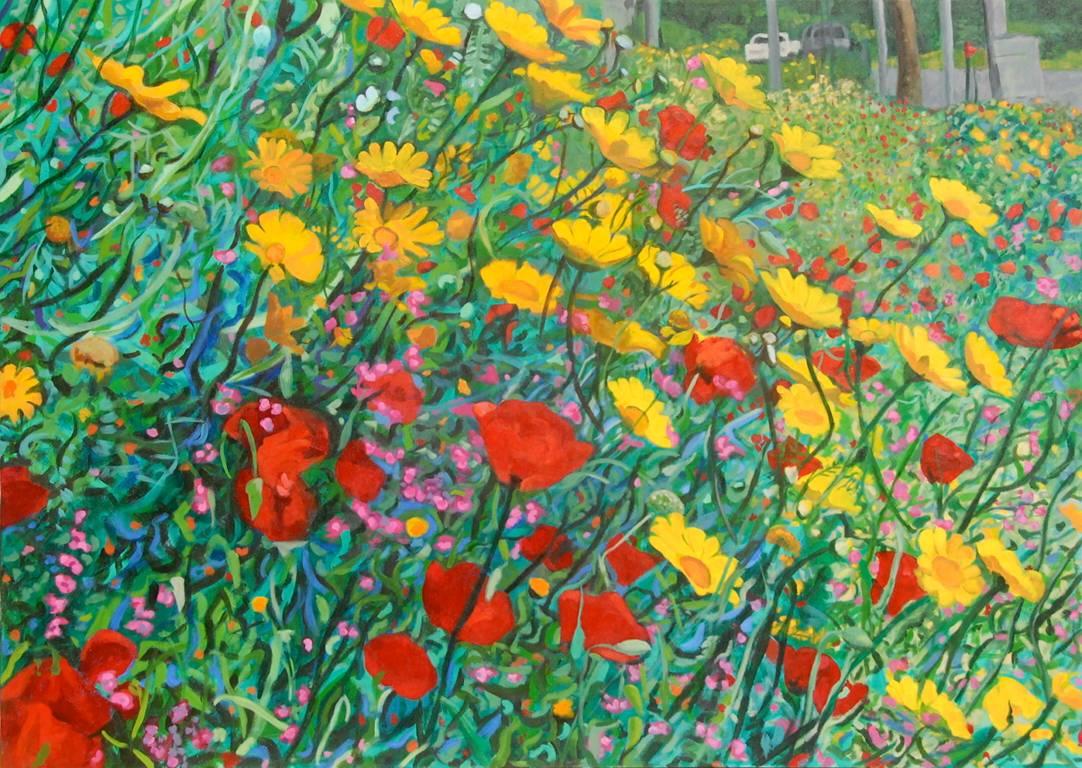 Laurence Mergi Landscape Painting - Poppies and Chrysanthemums