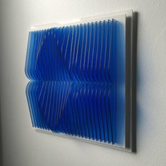 Trans Blue Pond - kinetic wall sculpture by J. Margulis