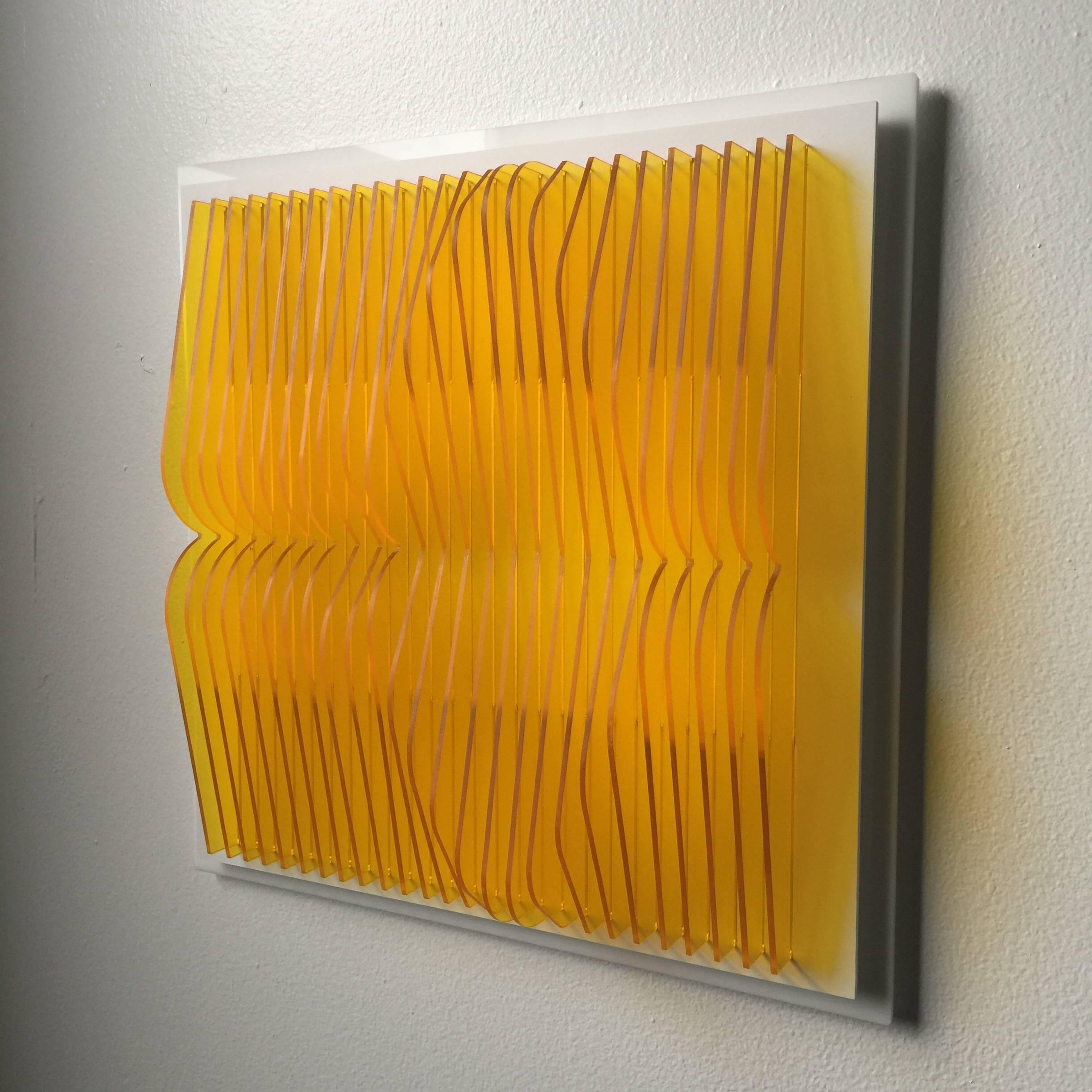 Trans Yellow Pond - kinetic wall sculpture by J. Margulis