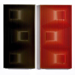 Gold Slides (Red and black) - diptych kinetic wall sculpture by J. Margulis