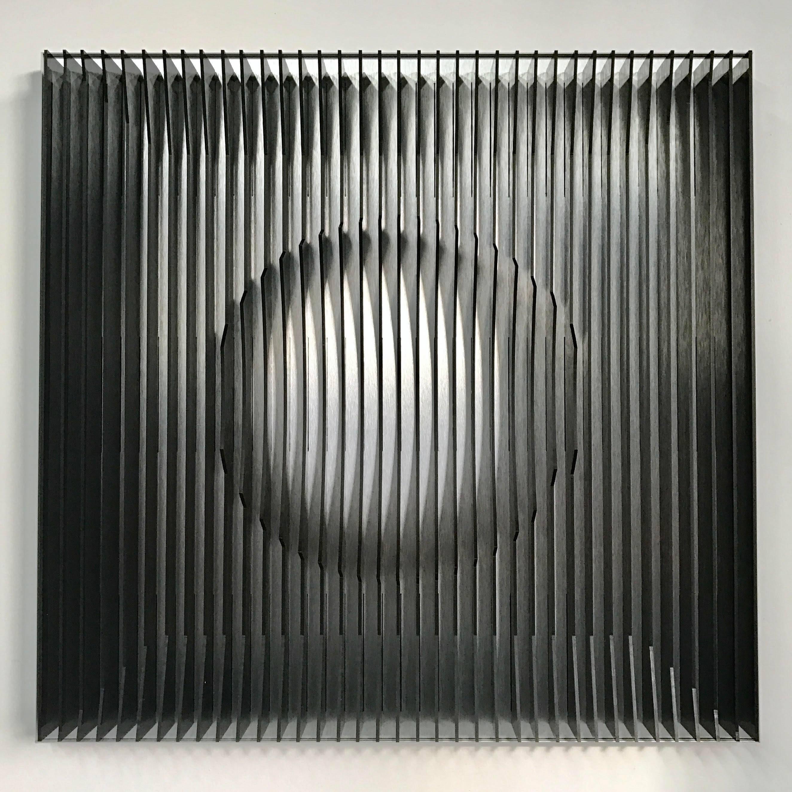 Jose Margulis Abstract Sculpture - Moon phase 24 black - kinetic wall sculpture by J. Margulis