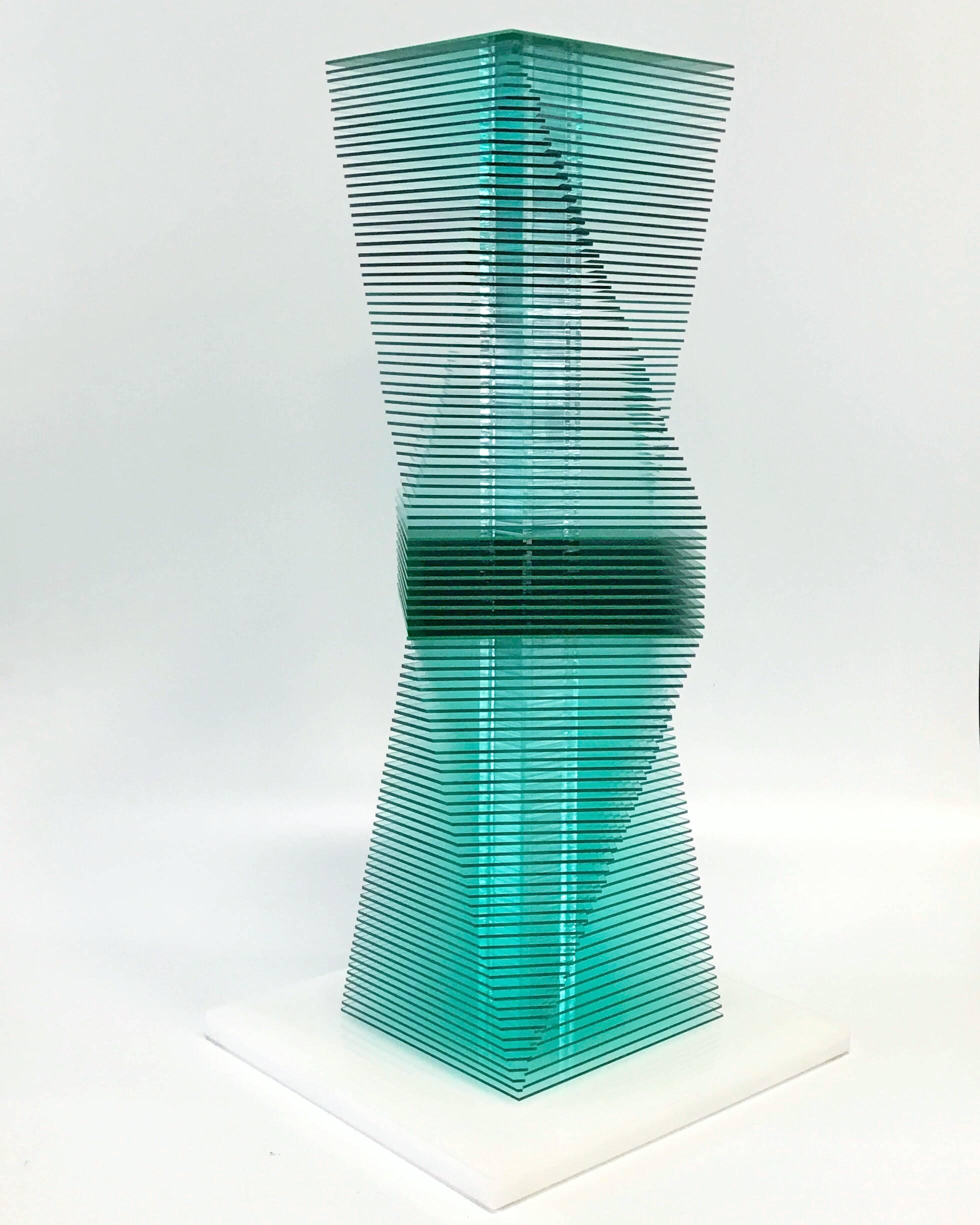 Jose Margulis Abstract Sculpture - Green twist - kinetic sculpture by J. Margulis