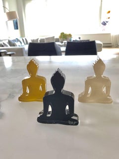Trois mini statues de Bouddhas - Sculpture de Bouddha noir, or et gris 