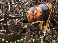 Eine Collage mit einem Perlenohrring