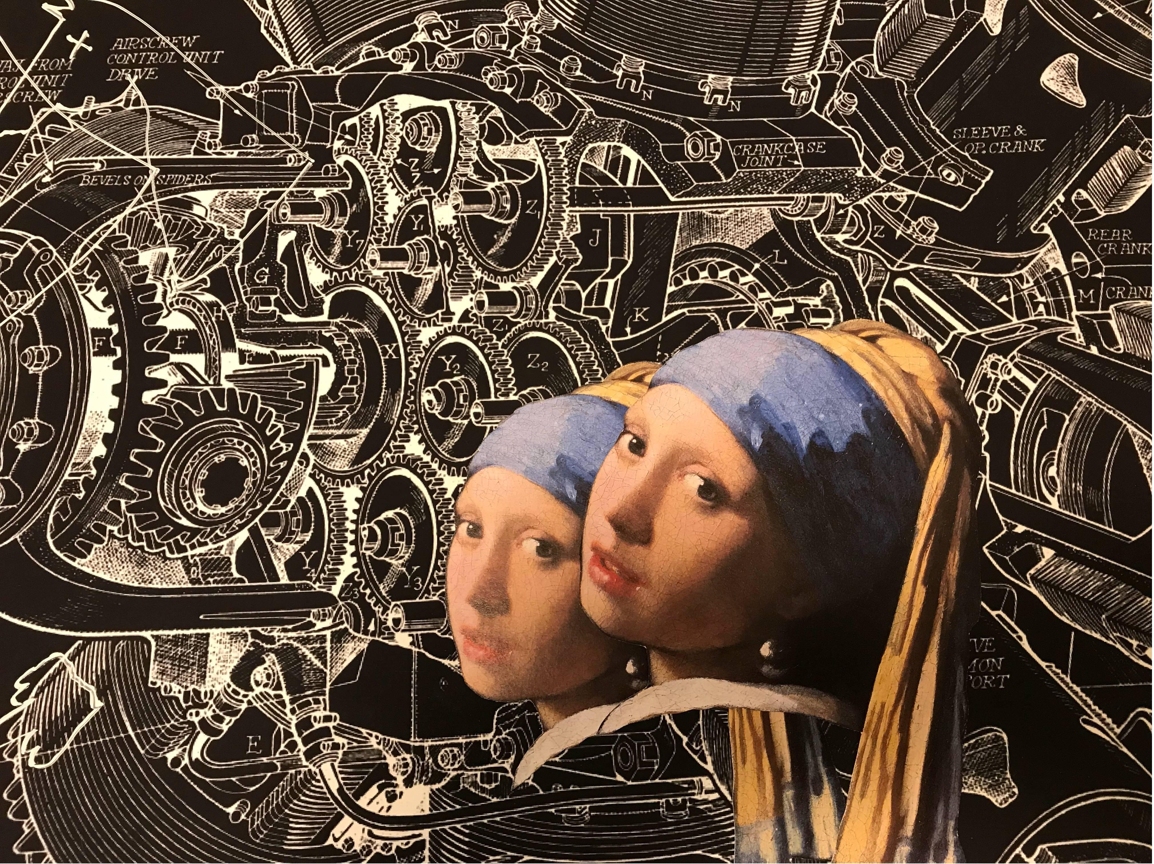 Un collage avec une boucle d'oreille en perles en vente 2