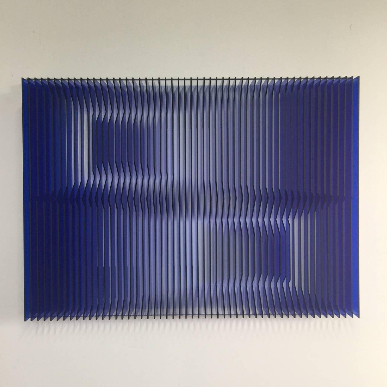 Jose Margulis Abstract Print - Cross perspectives Blue - kinetic wall sculpture by J. Margulis