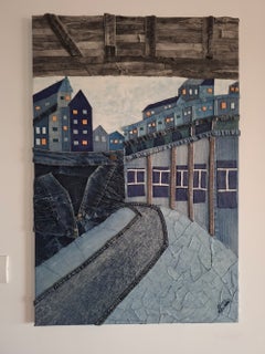Denim City Dreams - Jeans and Denim textured collage, 60X80 cm