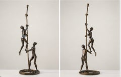 Encouragement - bronze figurative sculpture, 120 cm high with bronze base