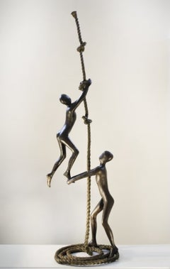 Encouragement - bronze figurative sculpture, 120 cm high with bronze base