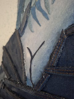« Quiet Strength » - Collage texturé à base de jeans et de denim, 70 x 50 cm