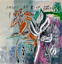 Entre la floraison et le souvenir - peinture abstraite vs peinture figurative, 93 x 96 cm