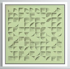 Stille Geometrie – Geometrische abstrakte Malerei: Papier und Sprühfarbe, 65 × 65 cm