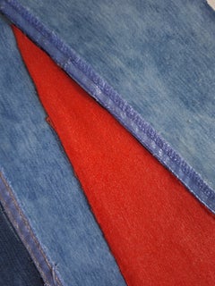 The red lining- Jeans and Denim textured collage, 100X80 cm