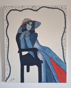 The red lining- Jeans and Denim textured collage, 100X80 cm