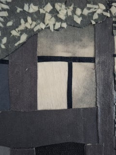 Un momento di tranquillità - Collage con texture di jeans e denim, 100x80 cm