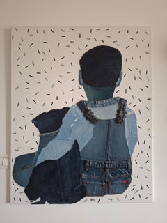 «Side by side» - Collage con textura de vaqueros y tela vaquera, 100 x 80 cm