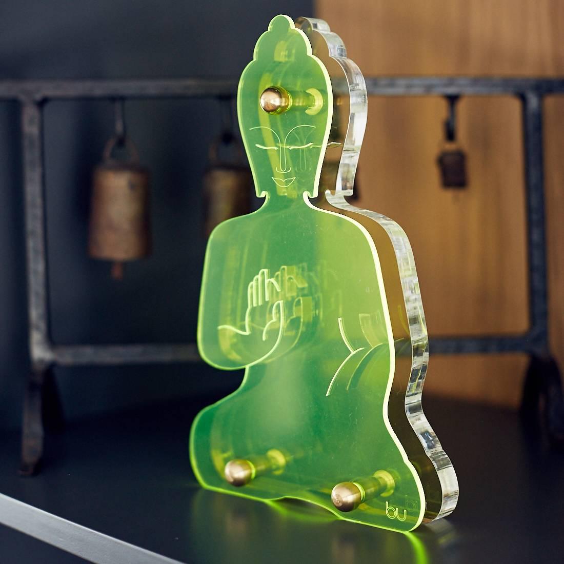 Contemporary Buddha statue - Green Neon Plexiglass For Sale 1