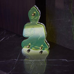 Statua contemporanea di Buddha - Plexiglass verde neon, X-Large