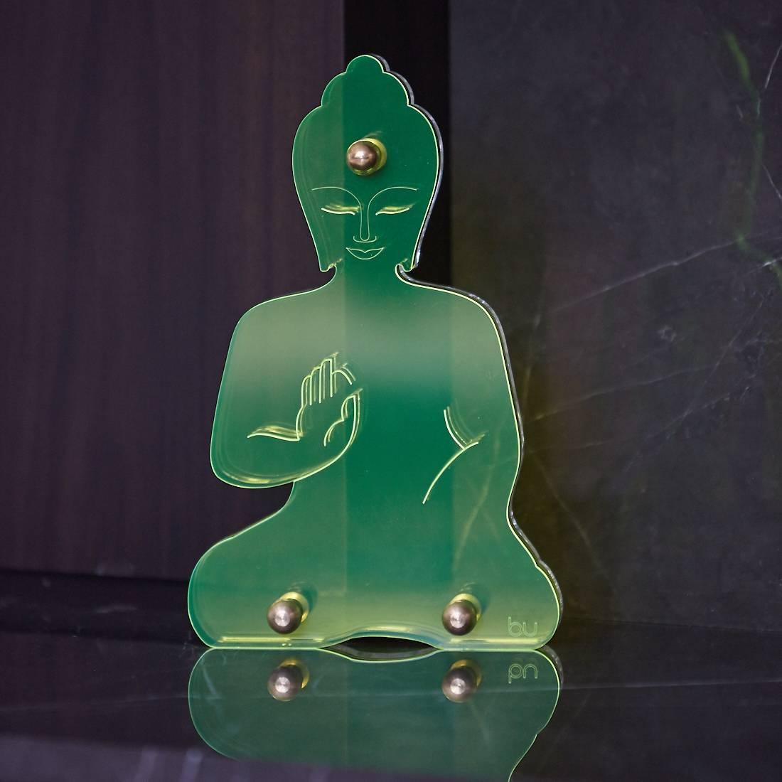Zeitgenössische Buddha-Statue - Grünes neonfarbenes Plexiglas, X-groß im Angebot 1