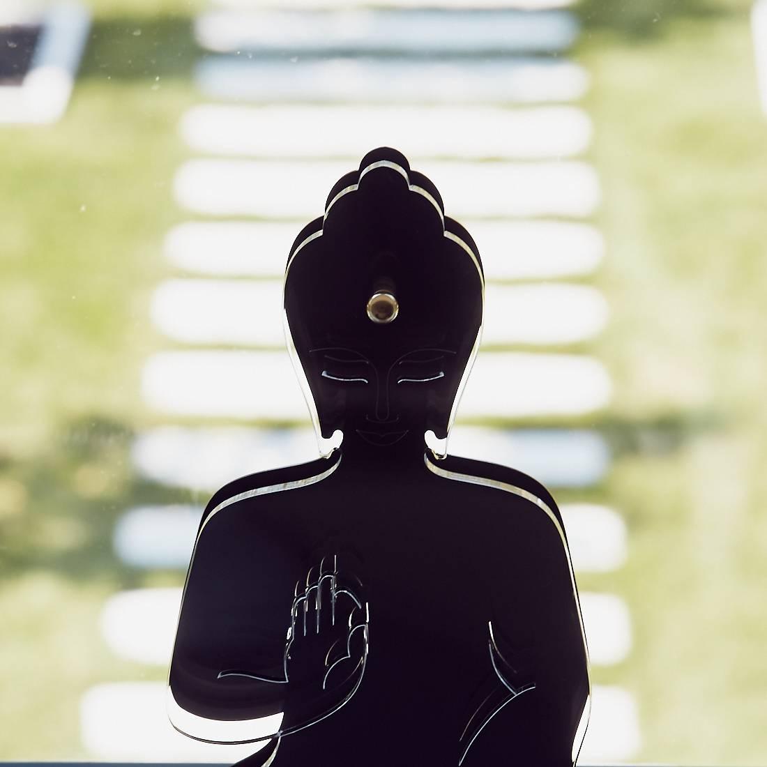 This  Black X-Large Buddha statue is a unique design, an everyday reminder to live a compassionate and mindful life. 
Influenced by both urban industrial reality, and by Buddhist philosophy, this sculpture will add a touch of style and spirituality