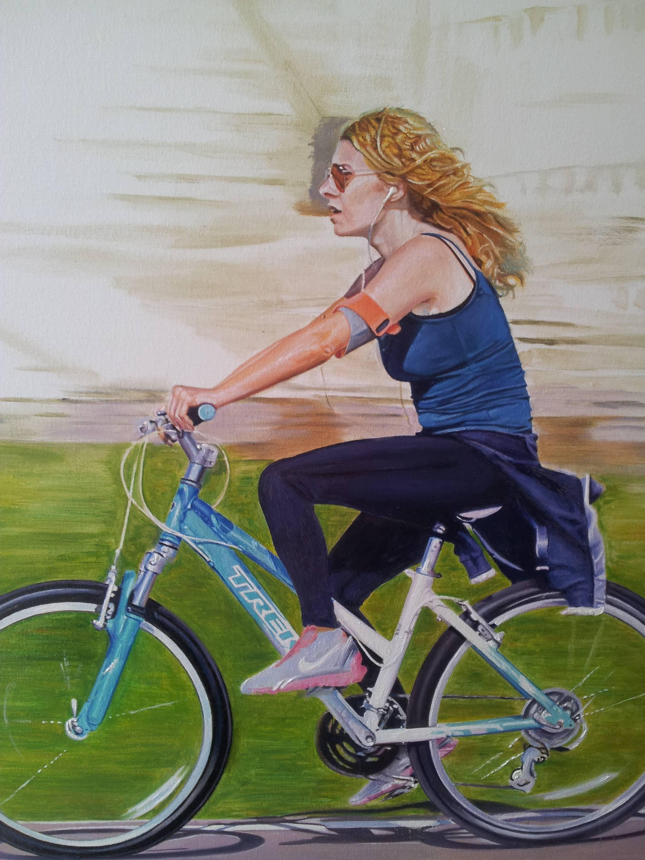 Girl on Bicycle  - Painting by Gustavo Valenzuela