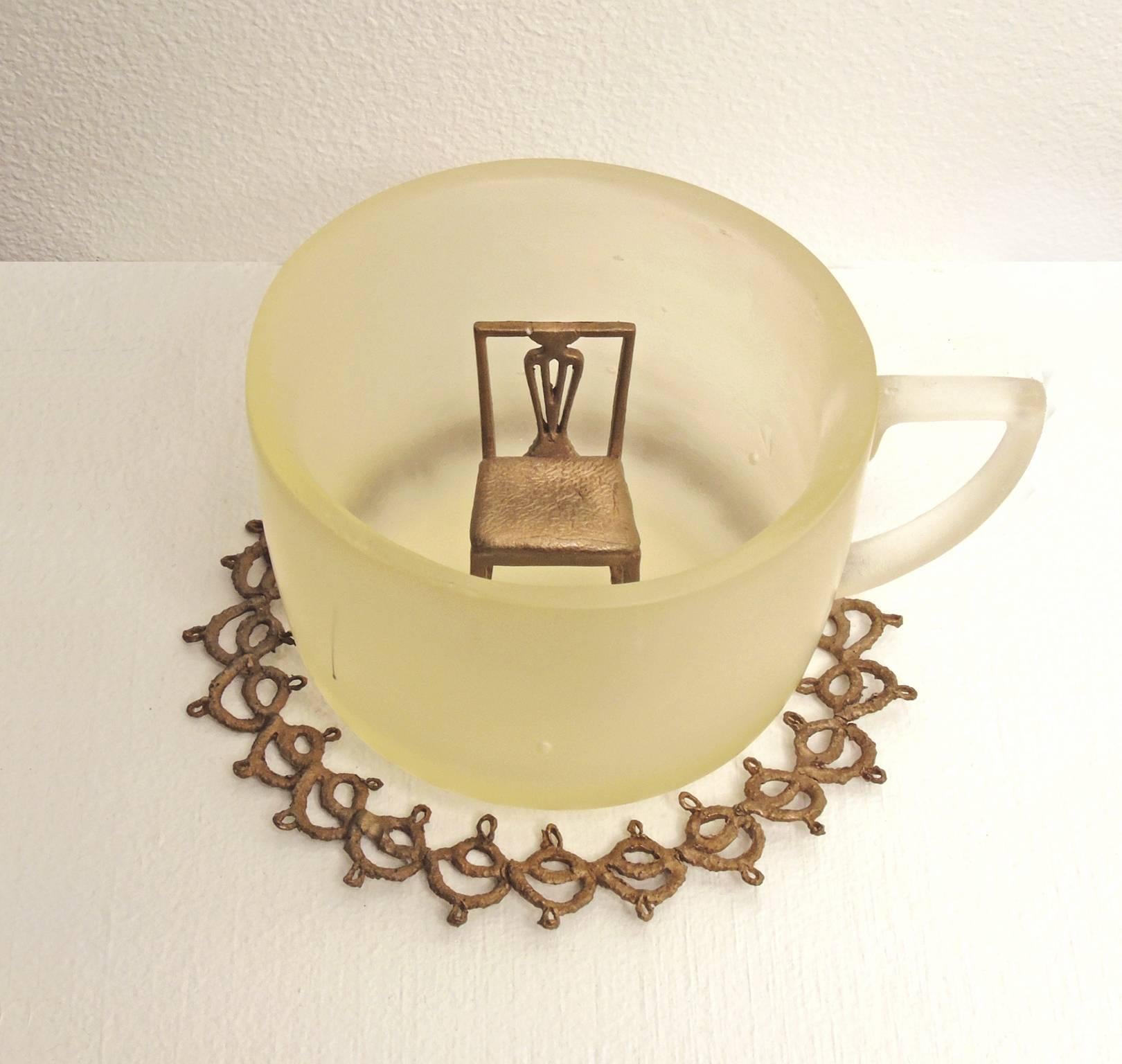 Thirst - cast pale yellow glass and bronze For Sale 1