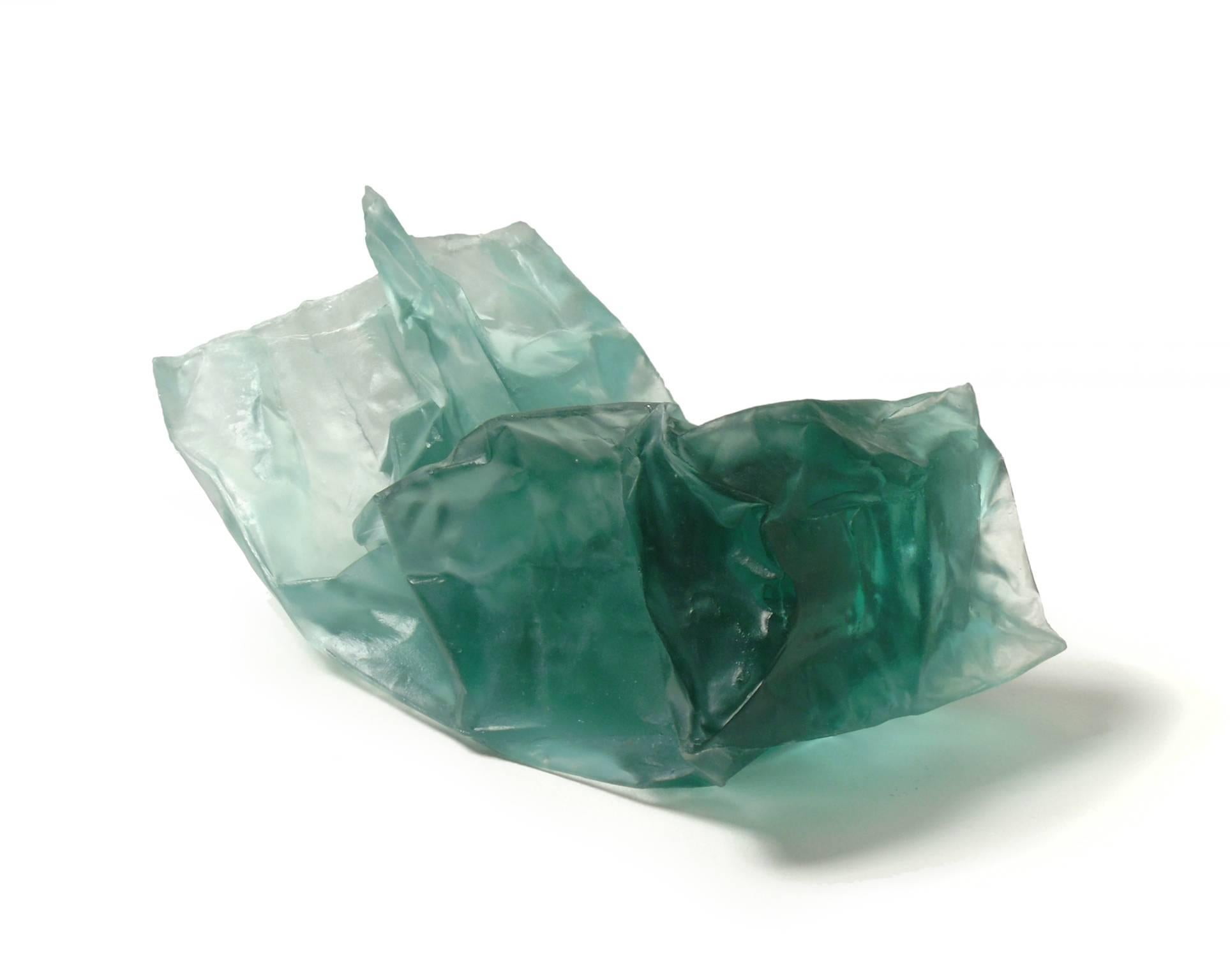 Benevolence - cast paper bag in green glass - Sculpture by Jennifer Halvorson