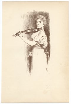 Fernand Khnopff, « Un violoniste », lithographie originale
