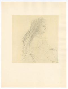 Lithographie « Profil de femme assise »