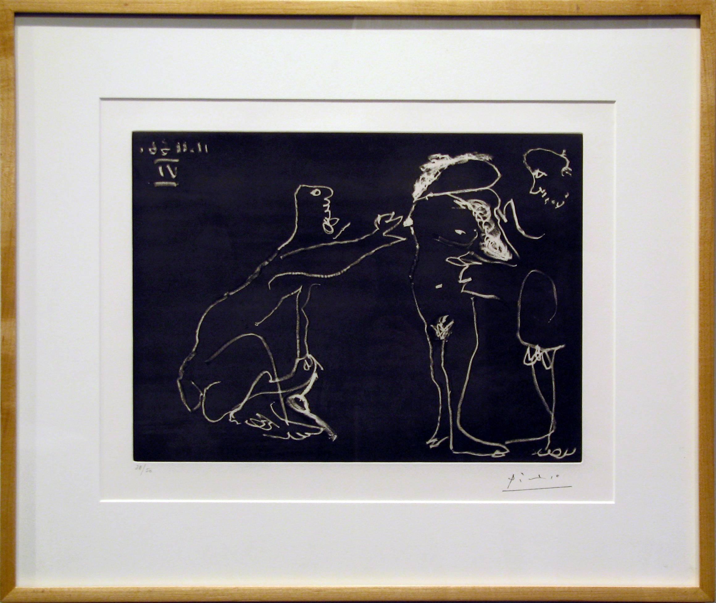 Femme Nue se cachant le visage, avec deux hommes - Print by Pablo Picasso
