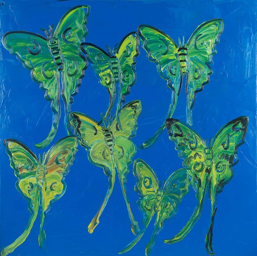 Hunt Slonem Animal Painting - Blue & Green Butterflies