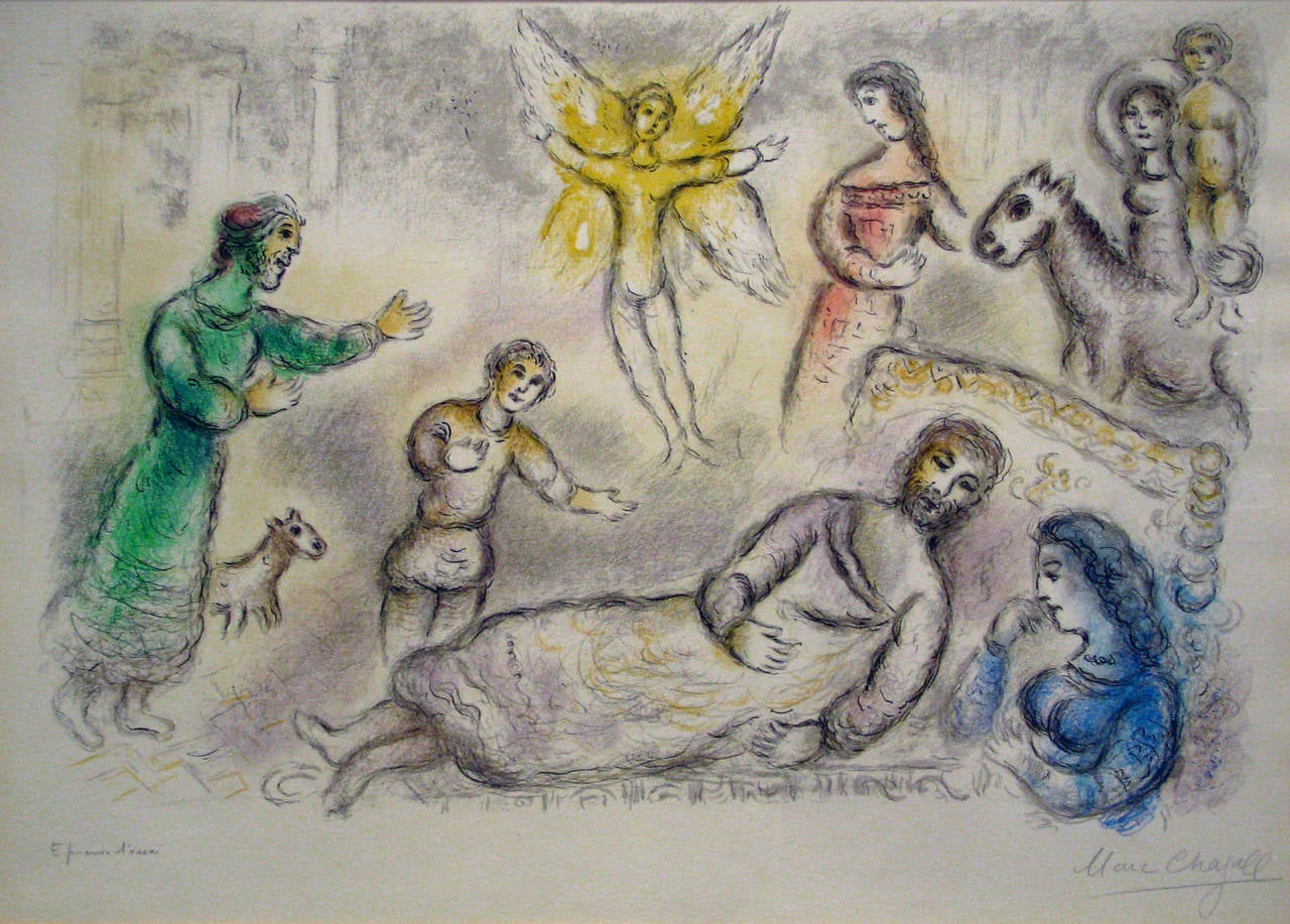 Artist:  Chagall, Marc
Title:  Peace Rediscovered
Series:  The Odyssey Suite
Date:  1975
Medium:  Lithograph
Unframed Dimensions:  19