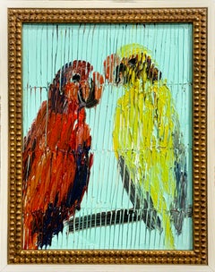 Hunt Slonem "Pair" painting of birds on canvas