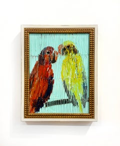 Hunt Slonem "Pair" painting of birds on canvas