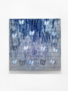 Hunt Slonem "Blue Ascension Rain Drops" painting of butterflies