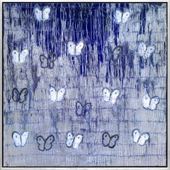 Hunt Slonem "Blue Ascension Rain Drops" painting of butterflies