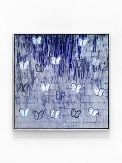 Hunt Slonem "Blue Ascension Rain Drops" painting of butterflies