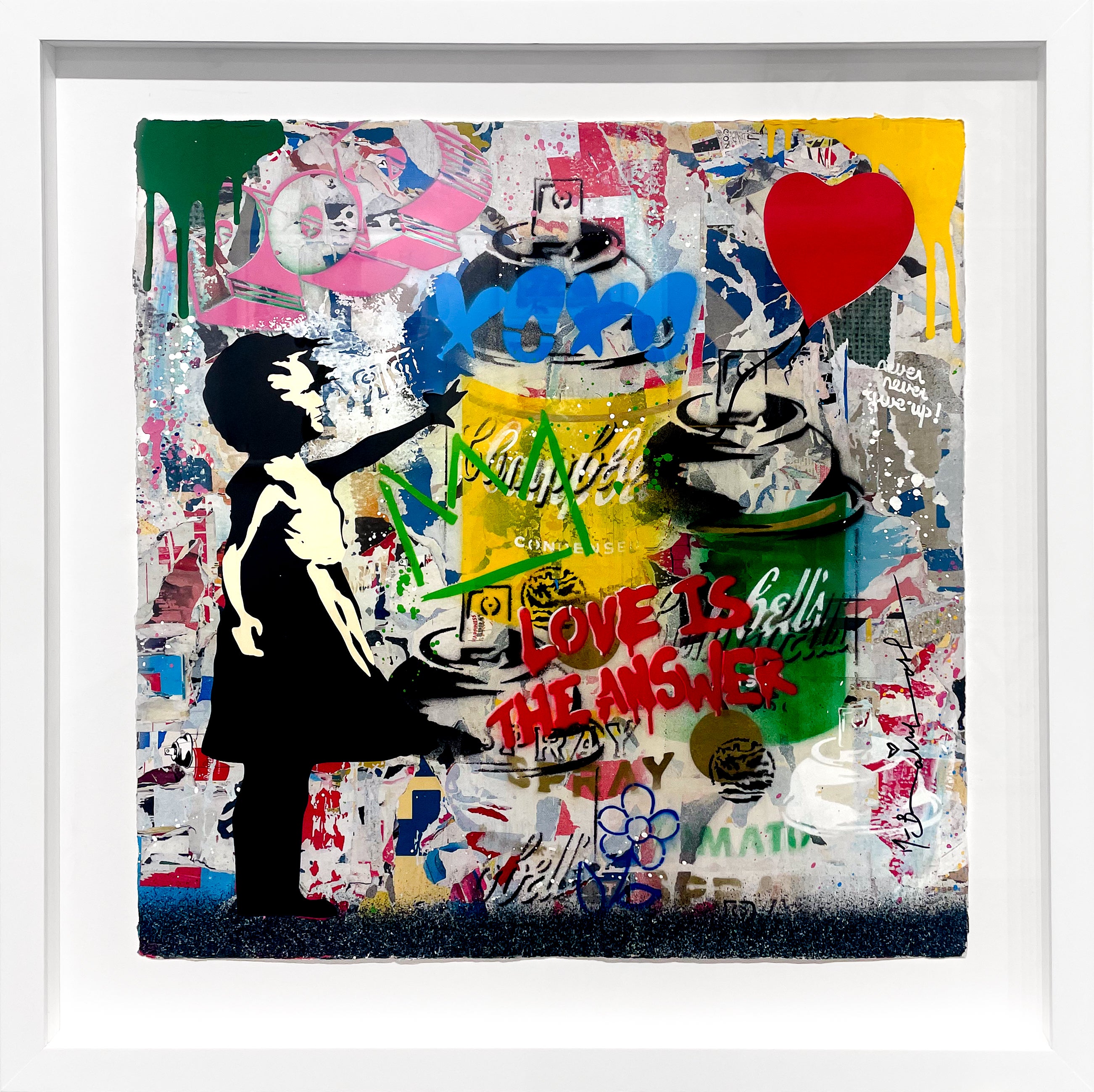 Mr Brainwash "Ballonmädchen" Einzigartige Mischtechnik auf Papier – Mixed Media Art von Mr. Brainwash
